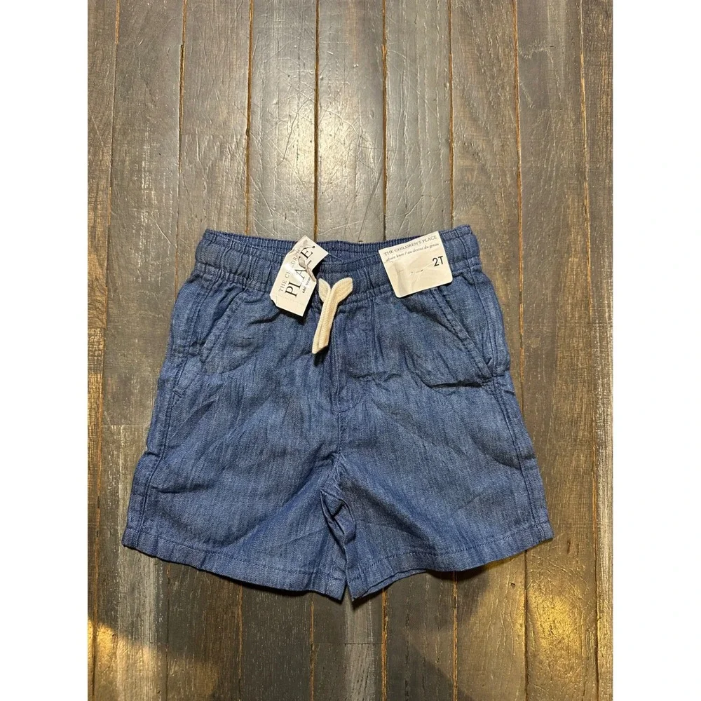 The Childrens Place Boys Blue Chambray Pull On Shorts Elastic Waist NWT 2T